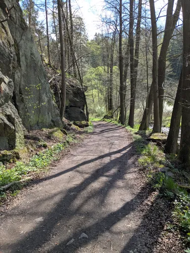 Pěšina pod skalní stěnou v lese u Libochovky